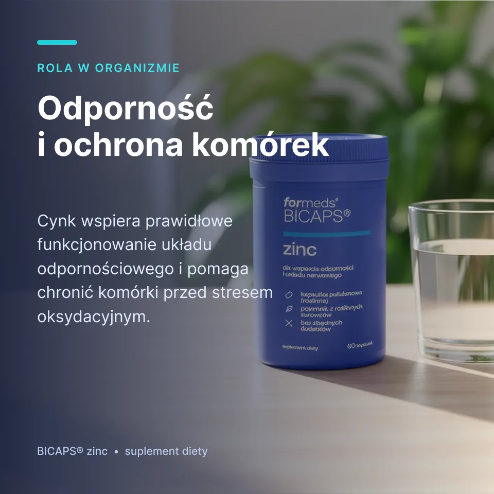 Karta: cynk, odporność i ochrona komórek, słoik Bicaps Zinc